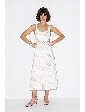 Robe midi sans manches à pois avec lien lucci