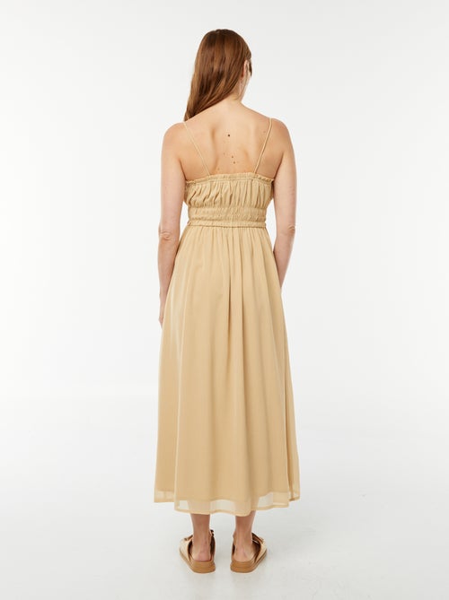 Robe midi smockée à fines bretelles - Kiabi