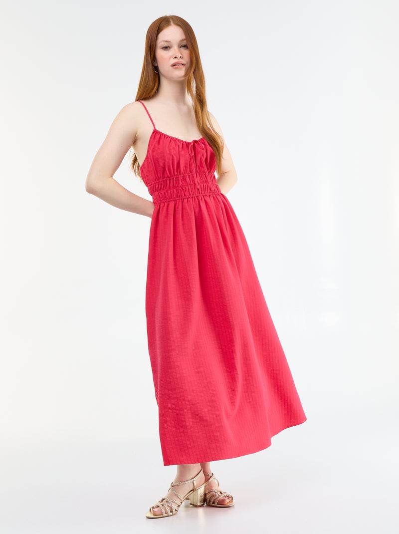 Robe midi smockée Rose - Kiabi