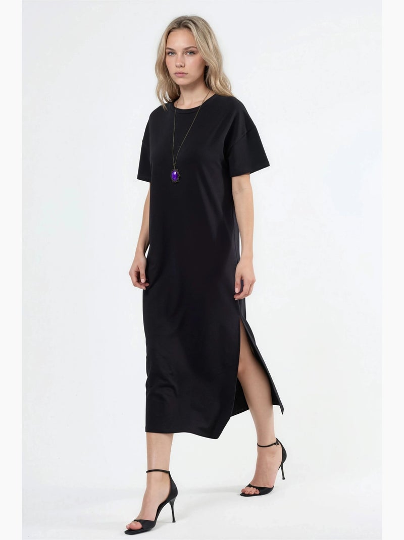 Robe midi t-shirt à col rond busem Noir - Kiabi