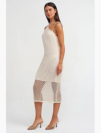 Robe midi texturée à col halter et découpe dilvin