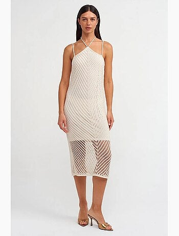 Robe midi texturée à col halter et découpe dilvin