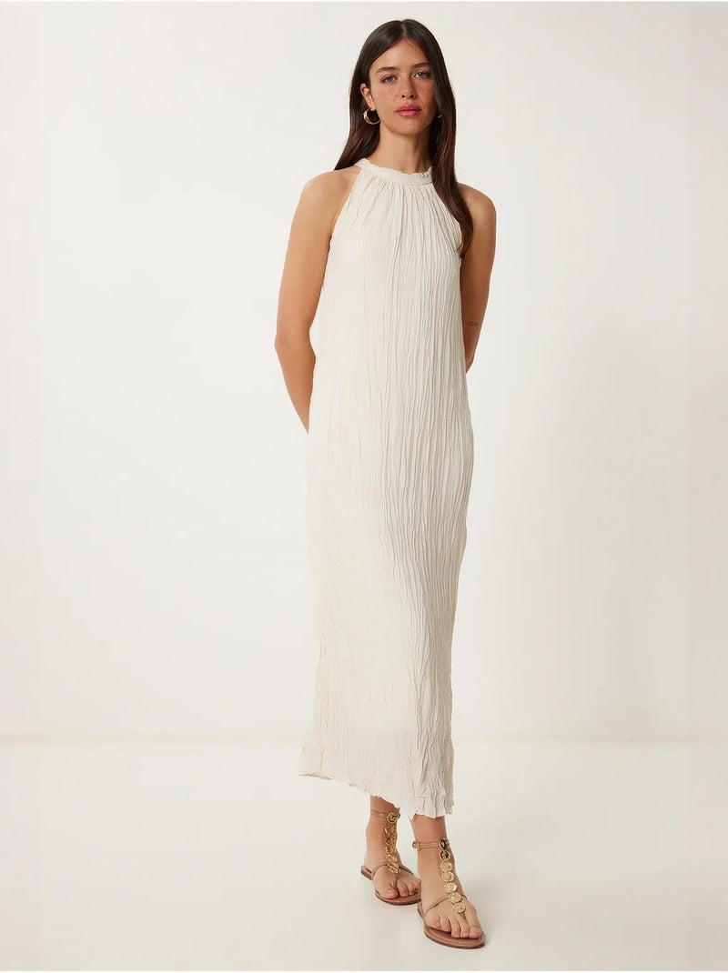 Robe midi texturée à col licou istanbul Crème - Kiabi