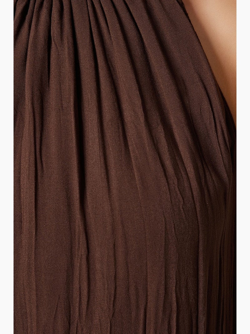 Robe midi texturée à col licou istanbul Marron chocolat - Kiabi