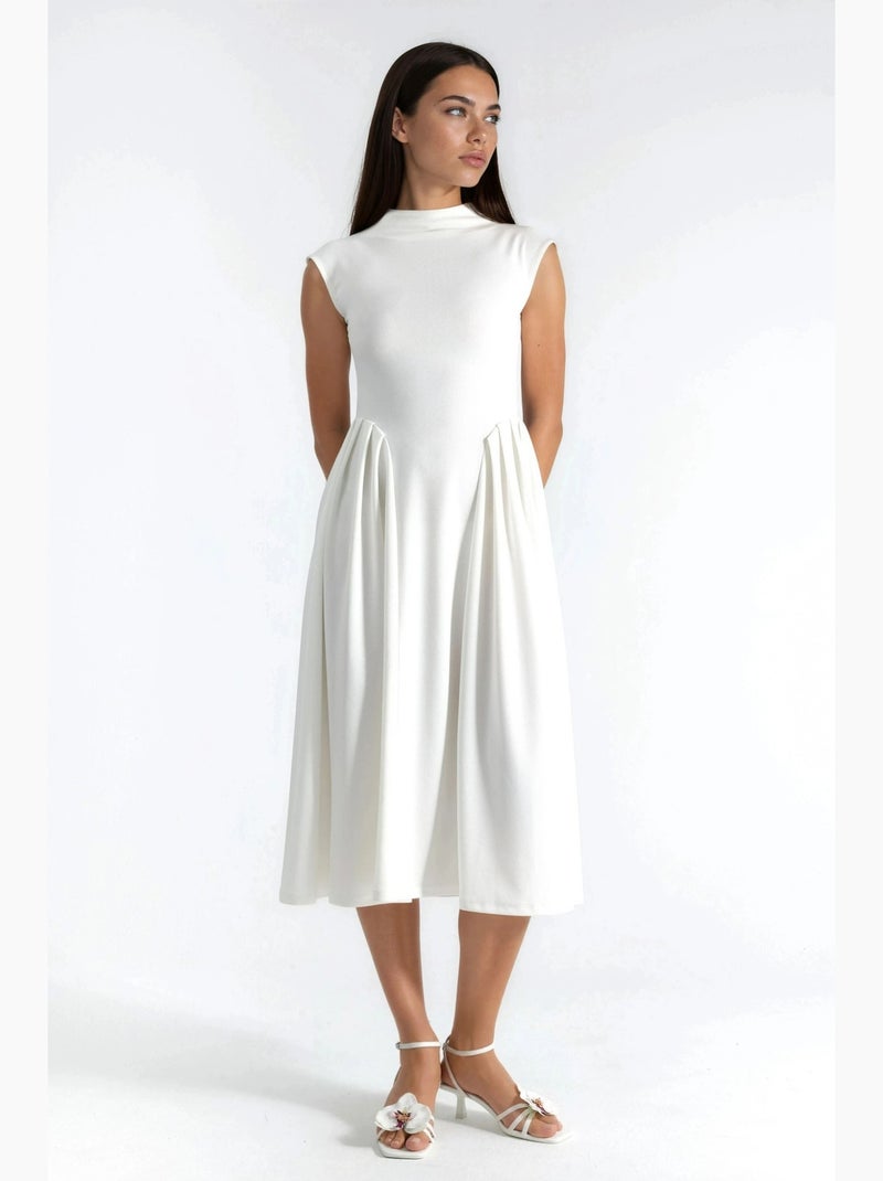 Robe midi texturée à empiècements busem Blanc - Kiabi