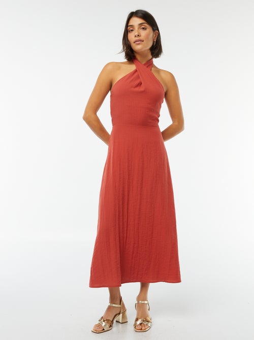 Robe midi tour de cou et dos nu - Kiabi