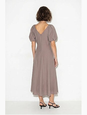 Robe midi trapèze à col v et fermeture éclair lucci