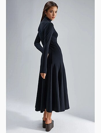 Robe midi trapèze à manches longues et col bateau busem
