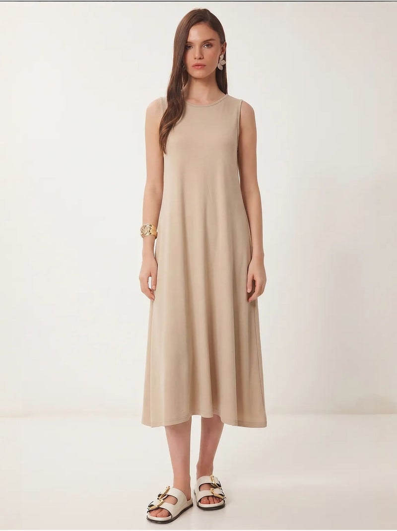Robe midi trapèze avec poche istanbul Beige argile - Kiabi