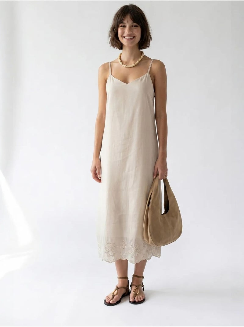 Robe midi trapèze brodée mixray Sable - Kiabi