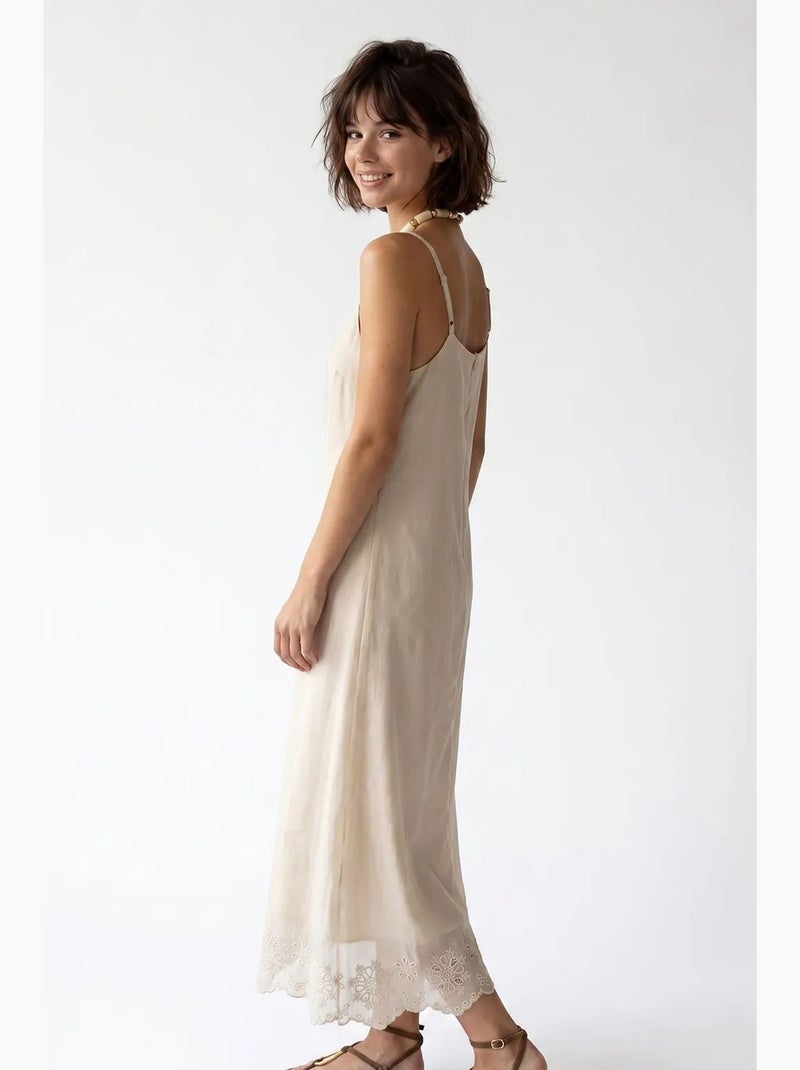 Robe midi trapèze brodée mixray Sable - Kiabi