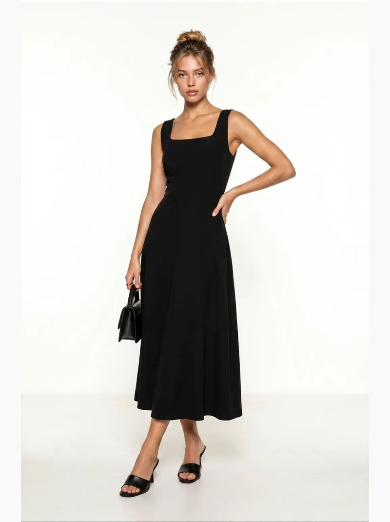 Robe midi trapèze en popeline de coton istanbul Noir - Kiabi