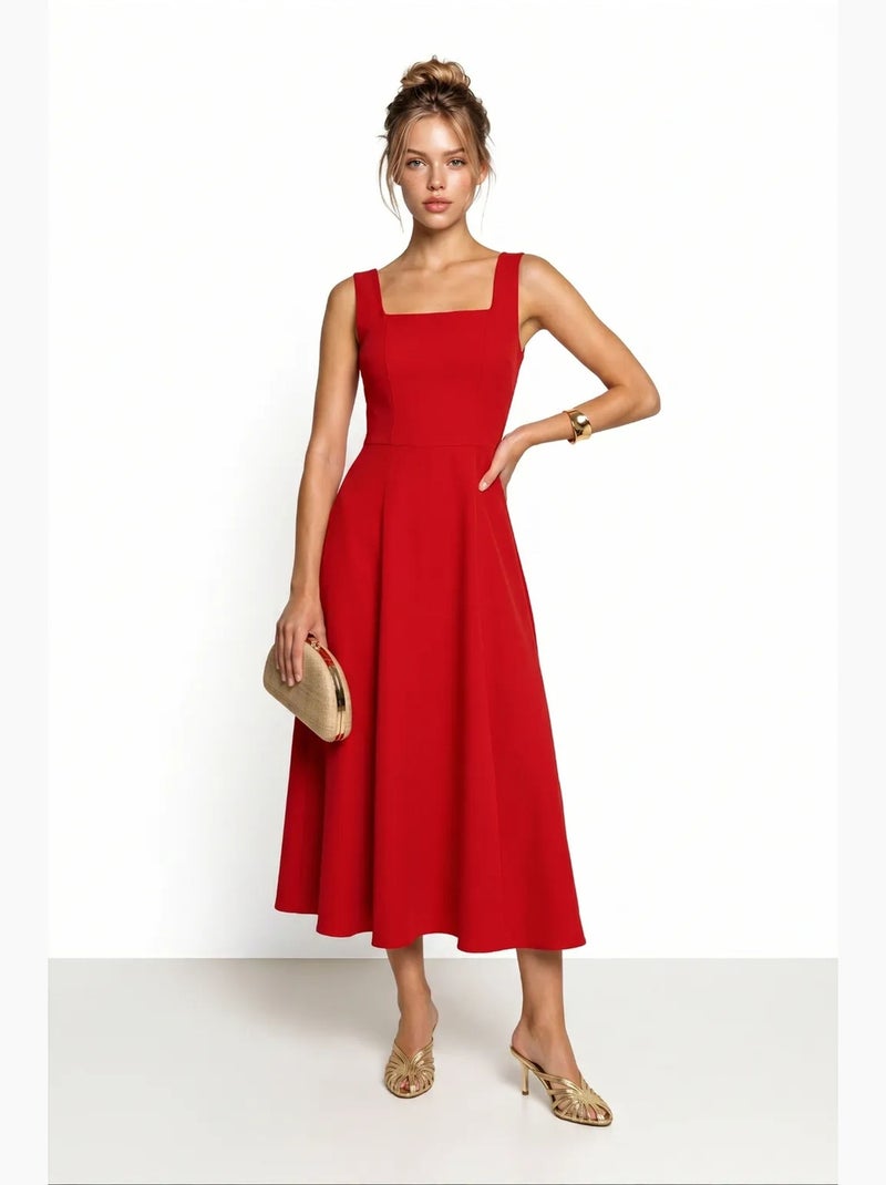 Robe midi trapèze en popeline de coton istanbul Rouge - Kiabi