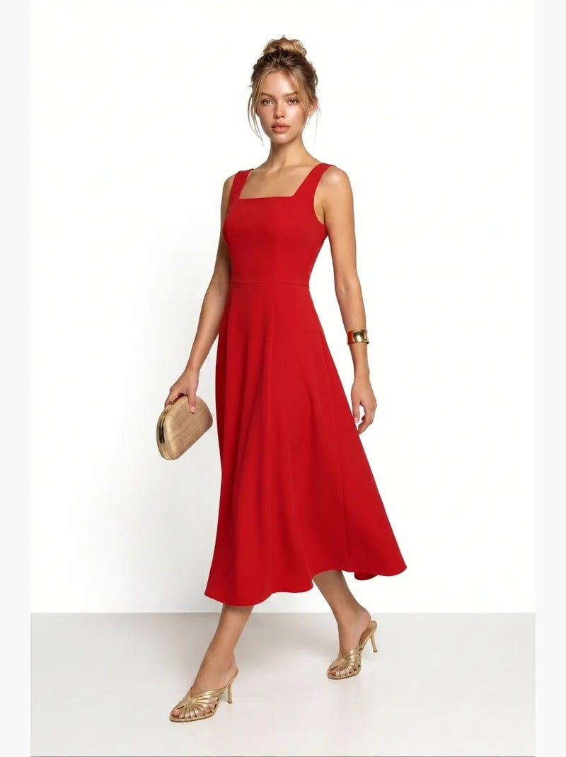 Robe midi trapèze en popeline de coton istanbul Rouge - Kiabi