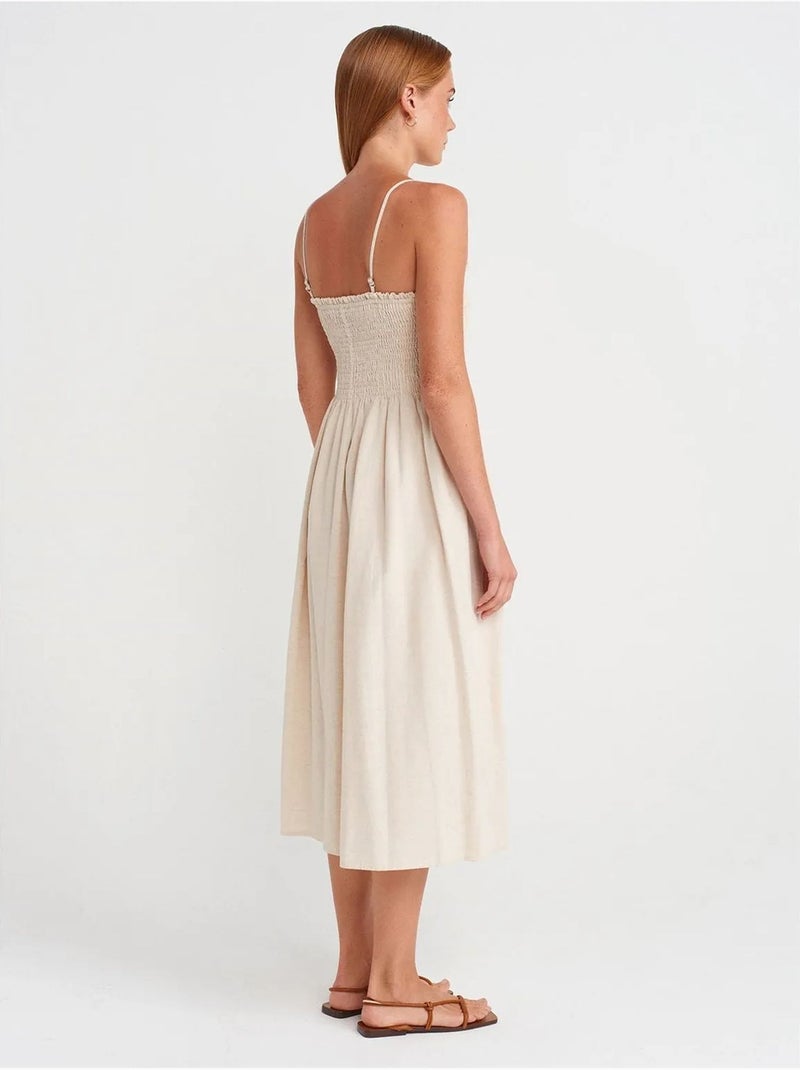 Robe midi trapèze sans bretelles dilvin Crème - Kiabi
