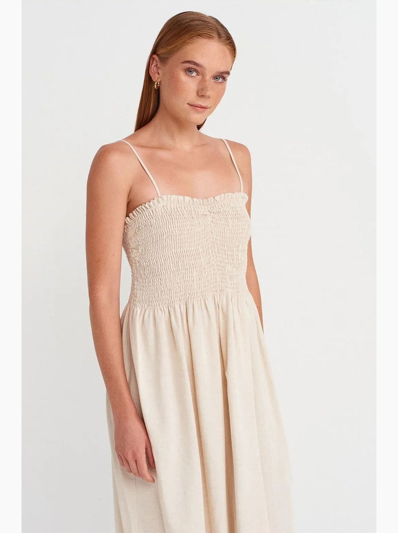 Robe midi trapèze sans bretelles dilvin Crème - Kiabi