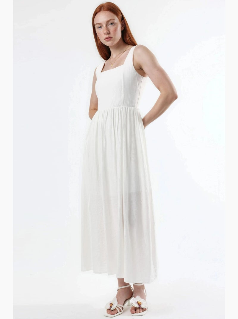 Robe midi unie à col carré busem Blanc - Kiabi