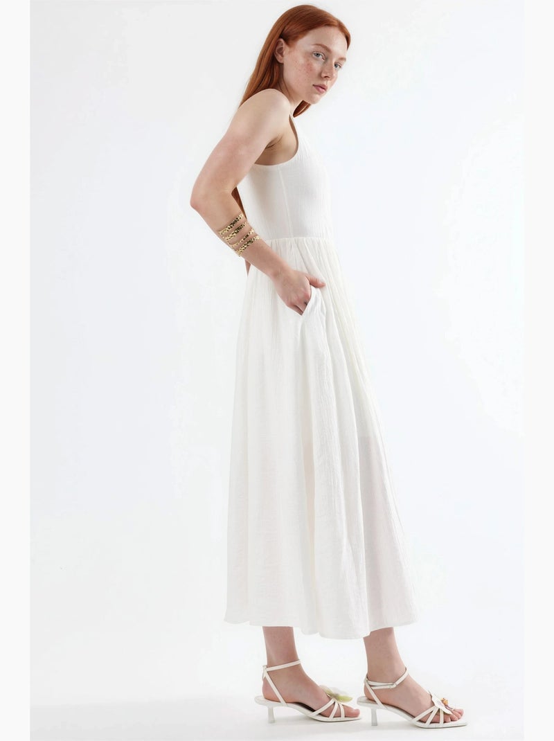 Robe midi unie à col carré busem Blanc - Kiabi