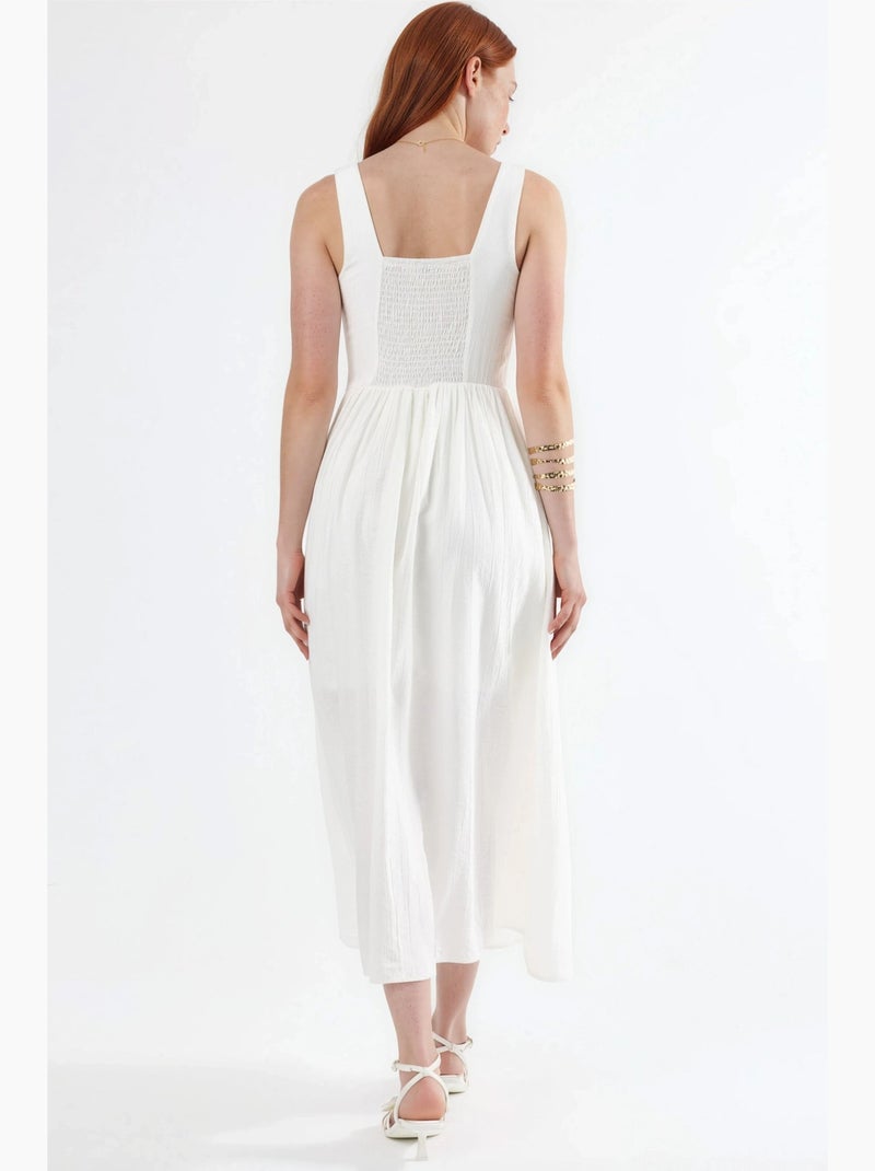 Robe midi unie à col carré busem Blanc - Kiabi