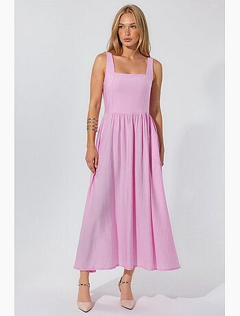 Robe midi unie à col carré busem
