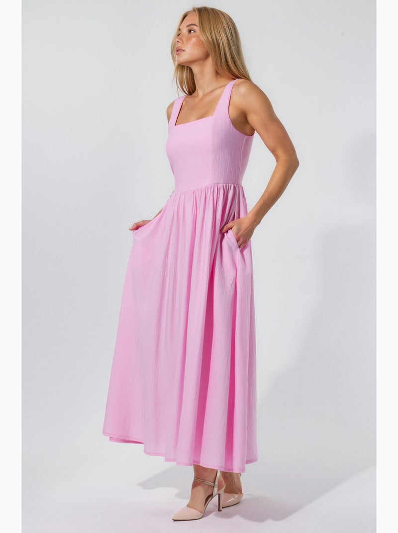 Robe midi unie à col carré busem Rose clair - Kiabi