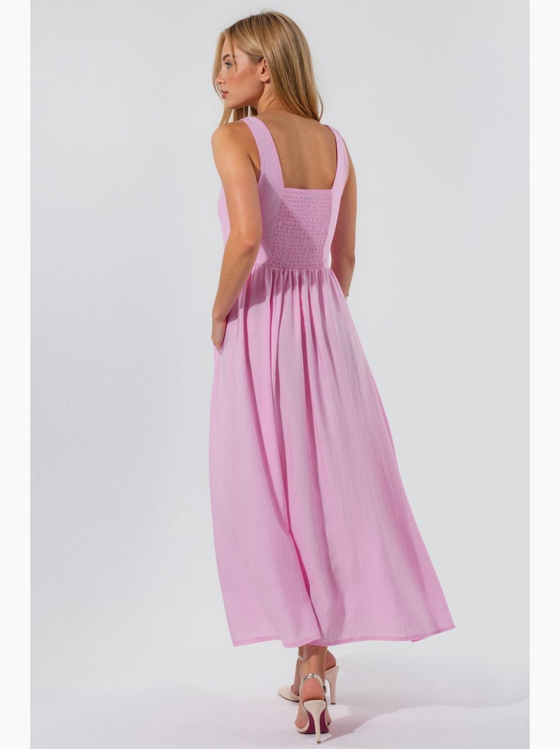 Robe midi unie à col carré busem Rose clair - Kiabi