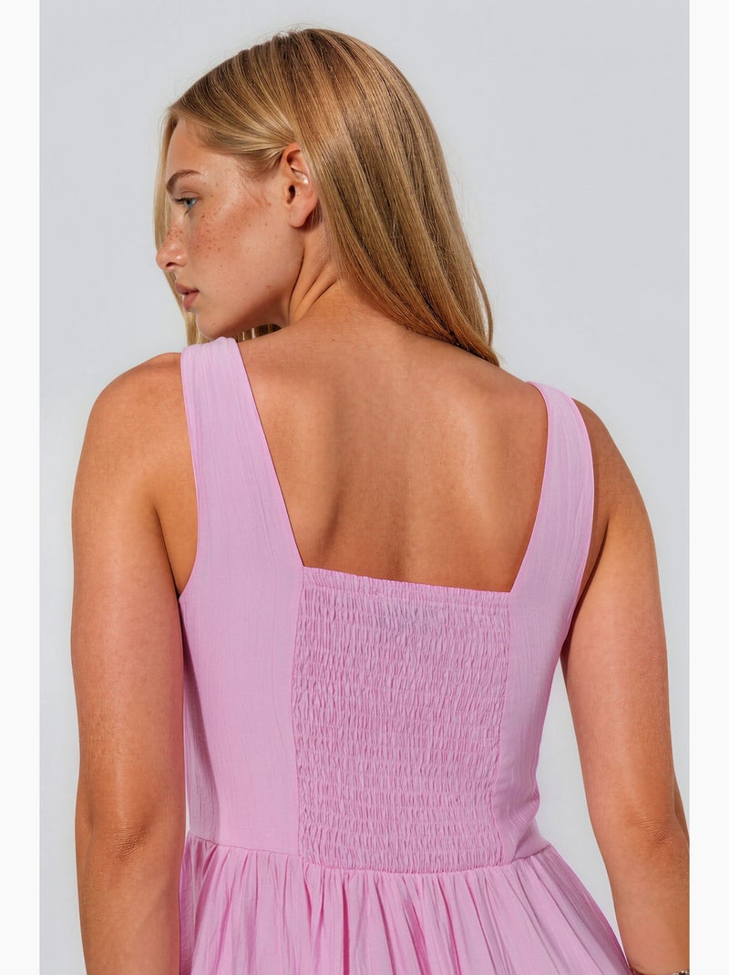 Robe midi unie à col carré busem Rose clair - Kiabi