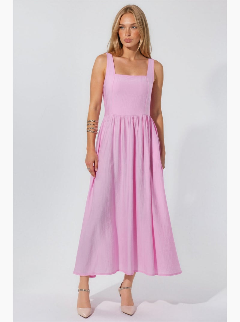 Robe midi unie à col carré busem Rose clair - Kiabi