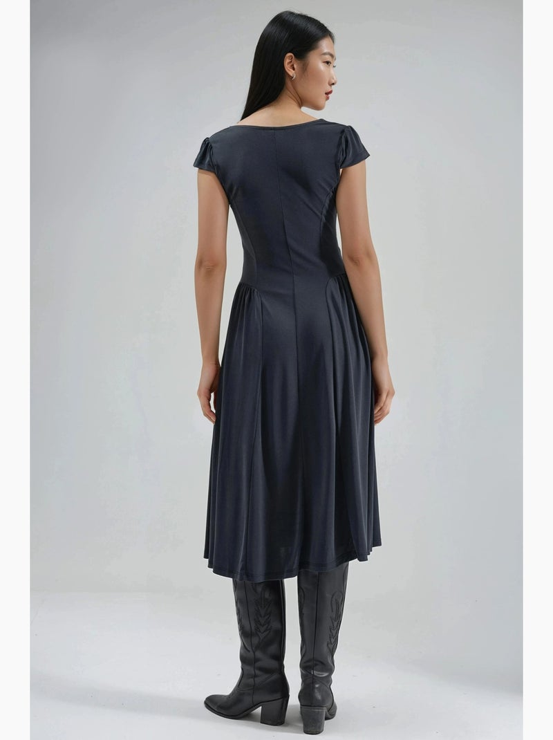 Robe midi unie à col en u et empiècements busem Gris foncé - Kiabi