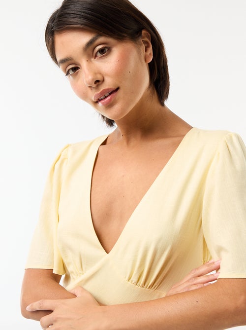 Robe midi unie à manches courtes - Kiabi