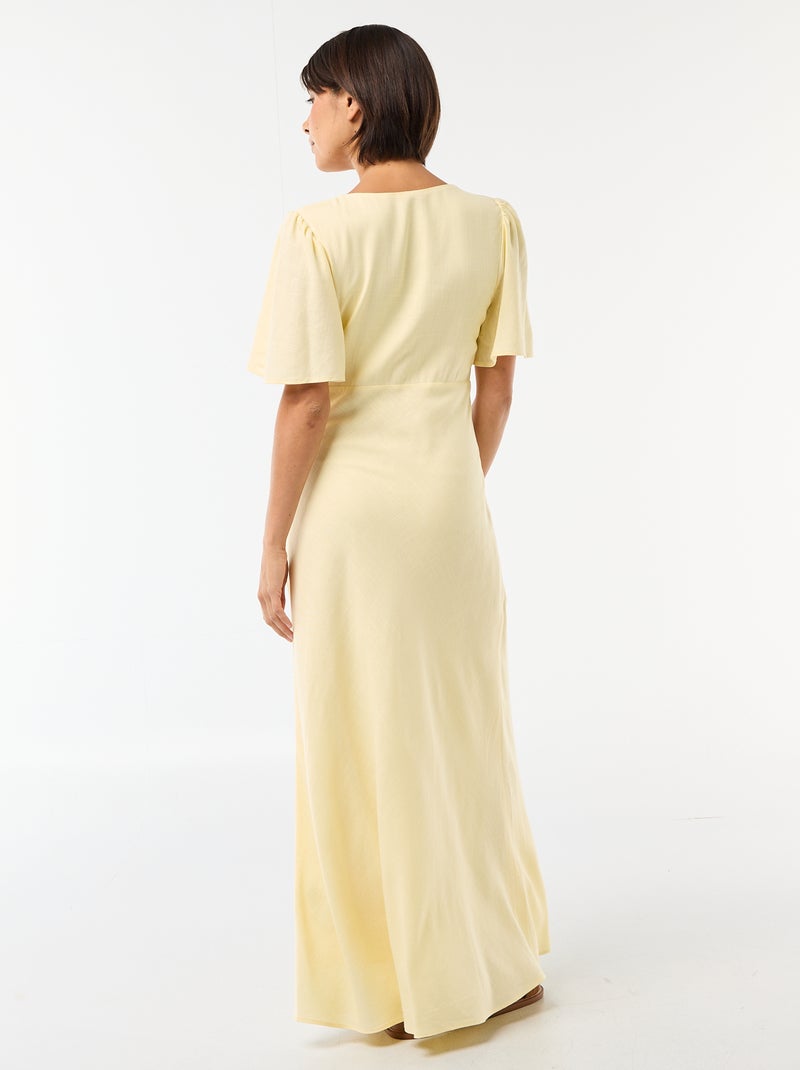 Robe midi unie à manches courtes Jaune - Kiabi