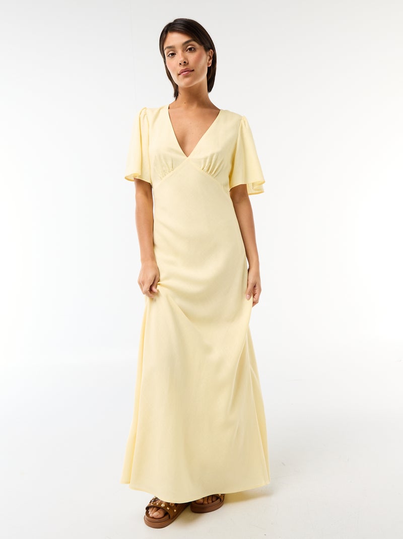Robe midi unie à manches courtes Jaune - Kiabi