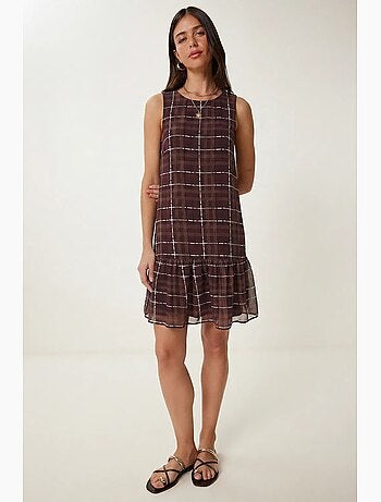 Robe mini à carreaux volantés et col rond istanbul