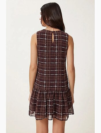 Robe mini à carreaux volantés et col rond istanbul