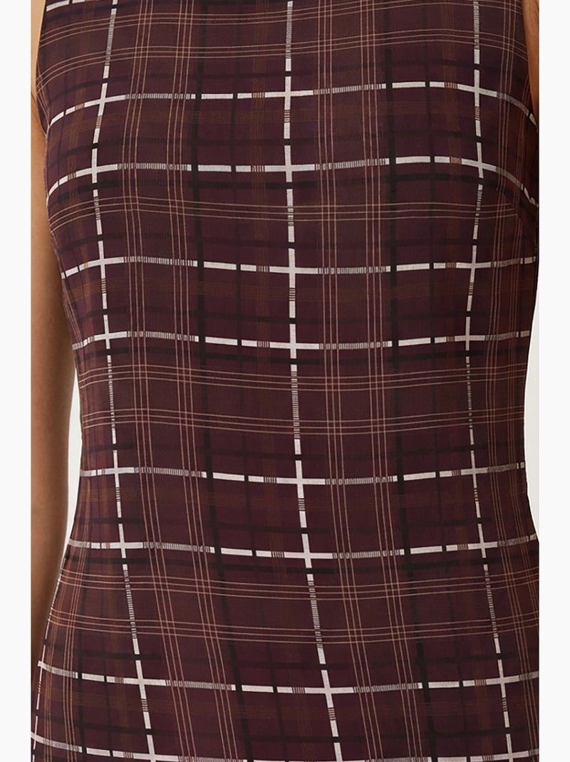 Robe mini à carreaux volantés et col rond istanbul Blanc Marron - Kiabi