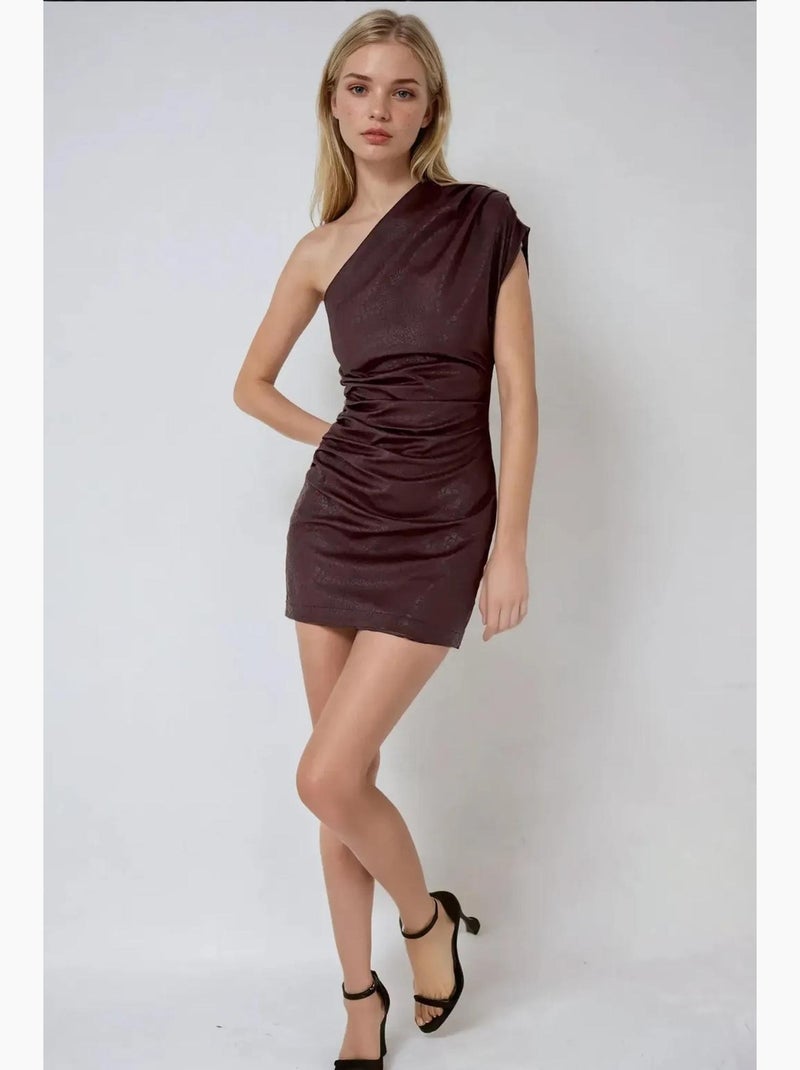Robe mini asymétrique à effet texturé et coupe moulante hiccup Marron foncé - Kiabi