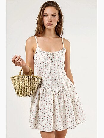 Robe mini fleurie à col u avec détail nœud busem