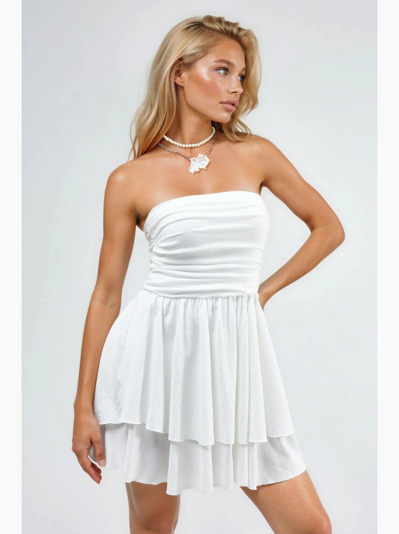 Robe mini trapèze texturée sans bretelles hiccup Blanc cassé - Kiabi