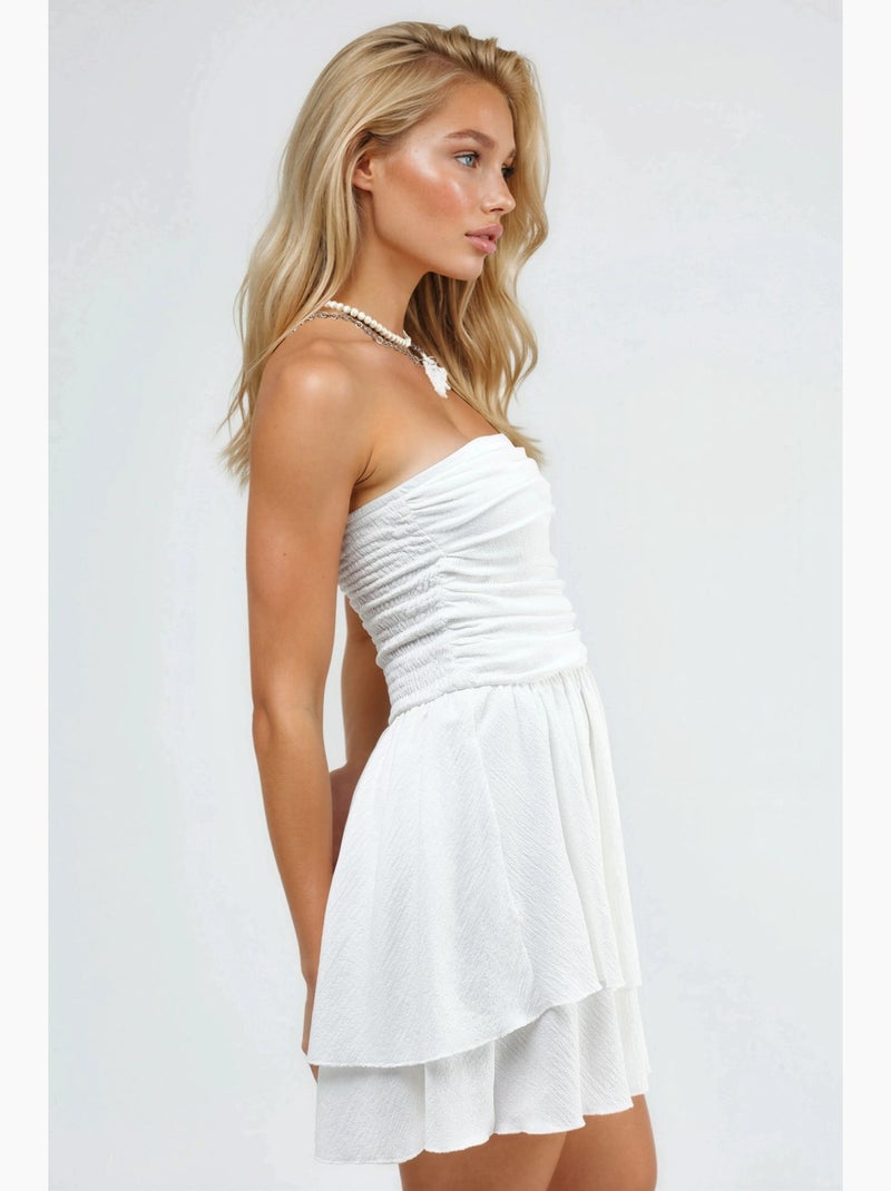 Robe mini trapèze texturée sans bretelles hiccup Blanc cassé - Kiabi