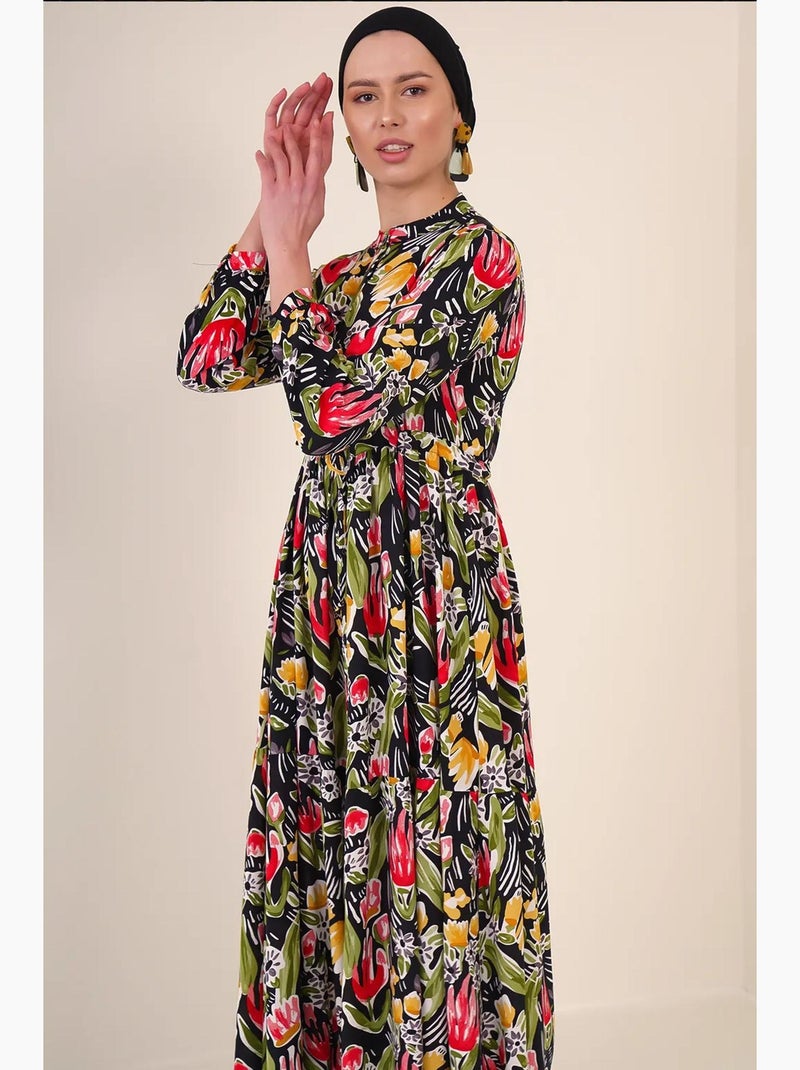 Robe modeste à col mandarin bdart Noir - Kiabi