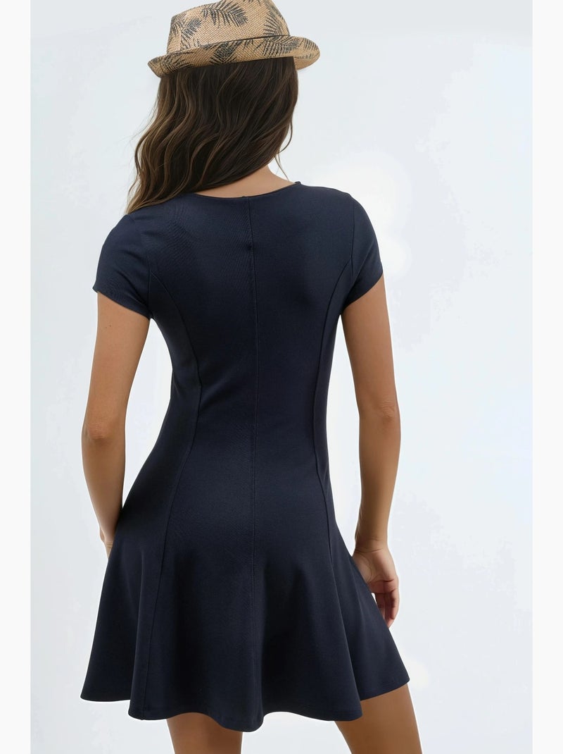 Robe patineuse courte à col en u busem Bleu marine - Kiabi