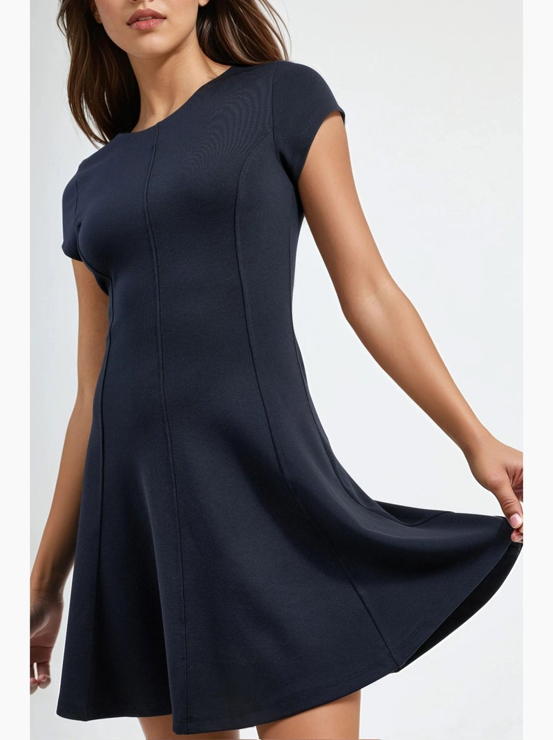 Robe patineuse courte à col en u busem Bleu marine - Kiabi