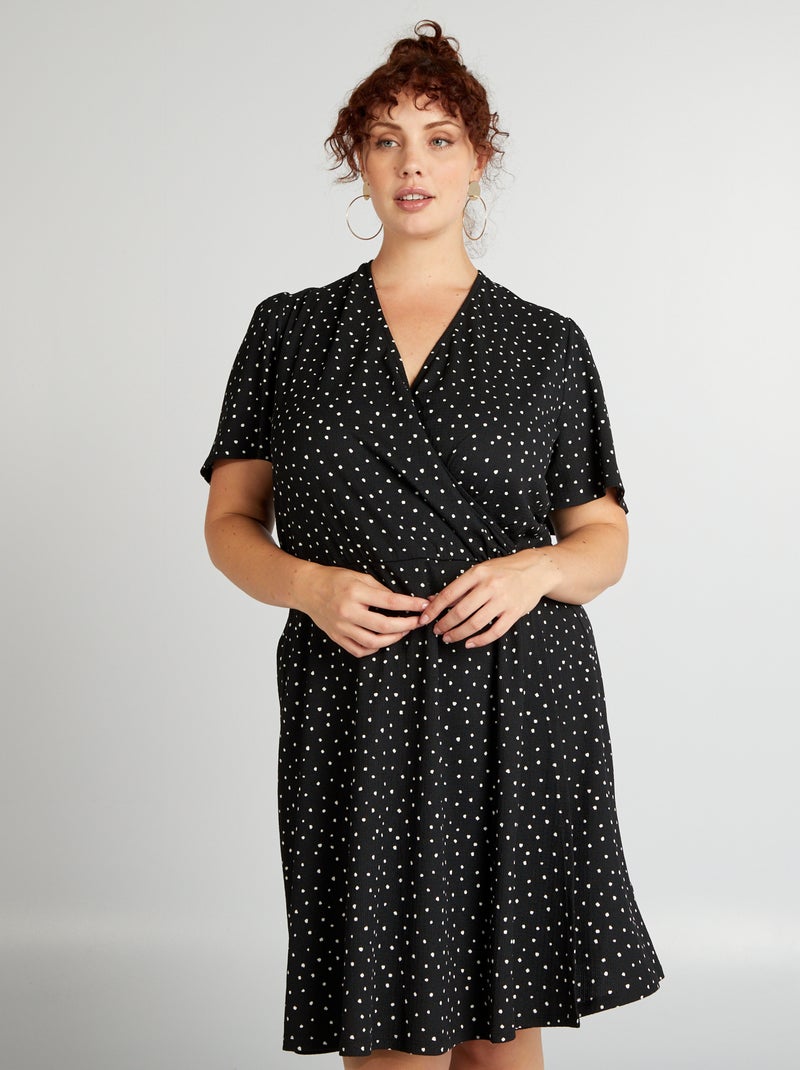 Robe portefeuille crêpée à motif Noir 'pois' Grandes tailles