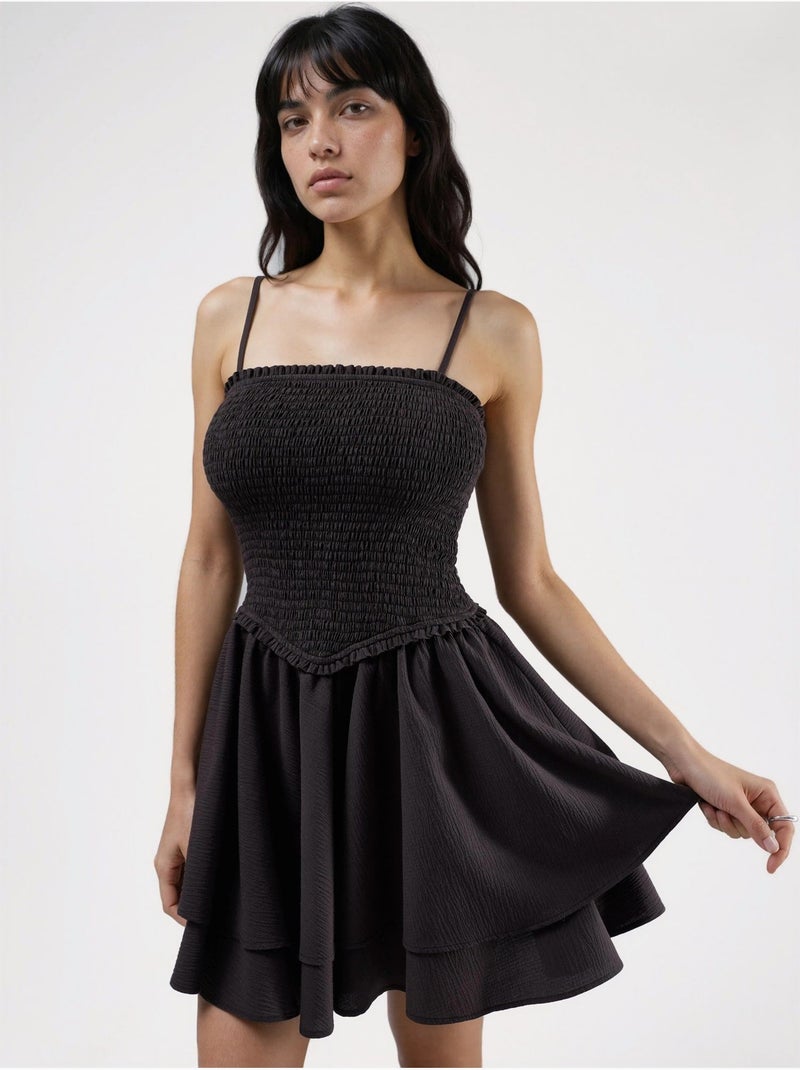 Robe portefeuille mini texturée sans bretelles hiccup Marron chocolat - Kiabi