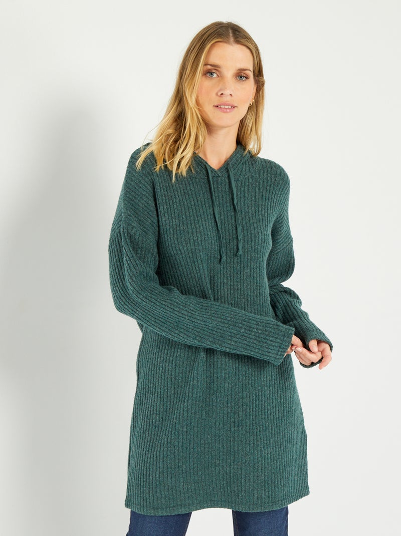 Robe pull à capuche en rib Vert tilleul - Kiabi