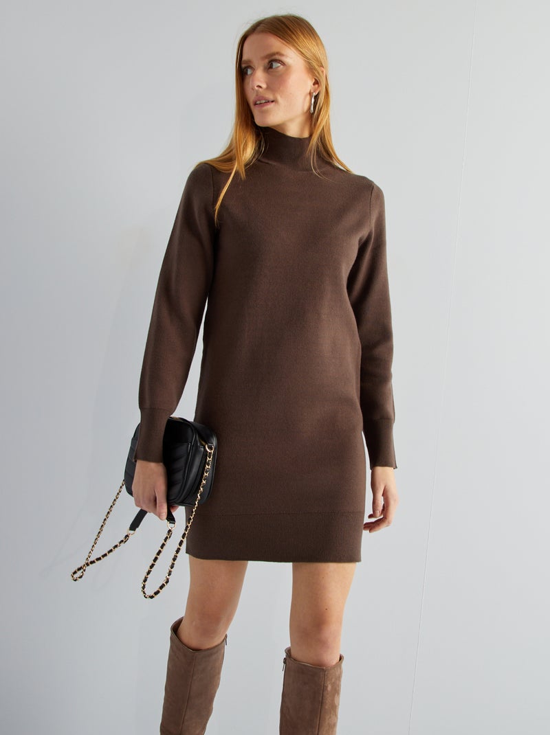 Robe pull à col cheminé Marron - Kiabi