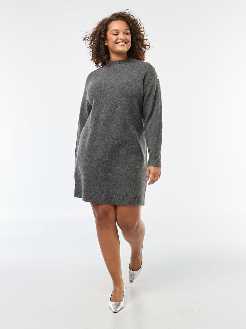 Robe pull avec boutons fantaisies à l'épaule Gris - Kiabi