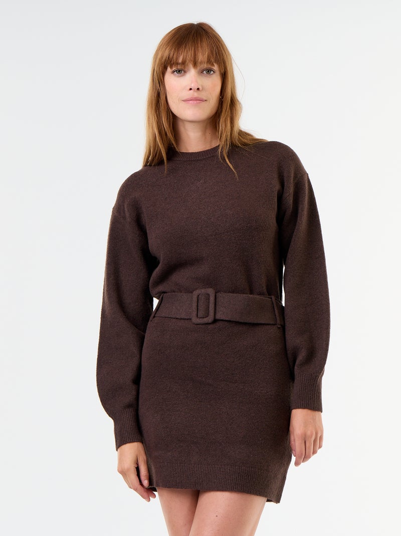 Robe pull avec ceinture Marron - Kiabi