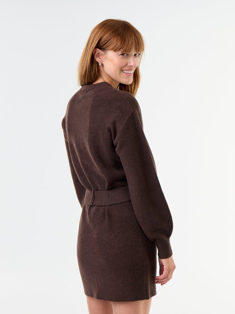 Robe pull avec ceinture Marron - Kiabi