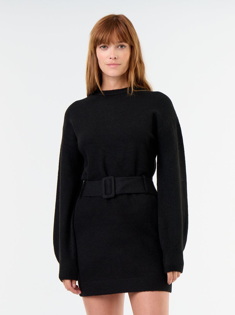 Robe pull avec ceinture Noir - Kiabi